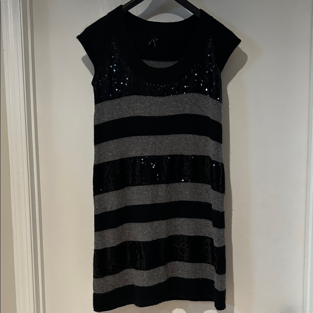 LAPIS Striped Sequin Knit Dress Wool Angora Nylon Sz XL Sleeveless Sparkle NWOT